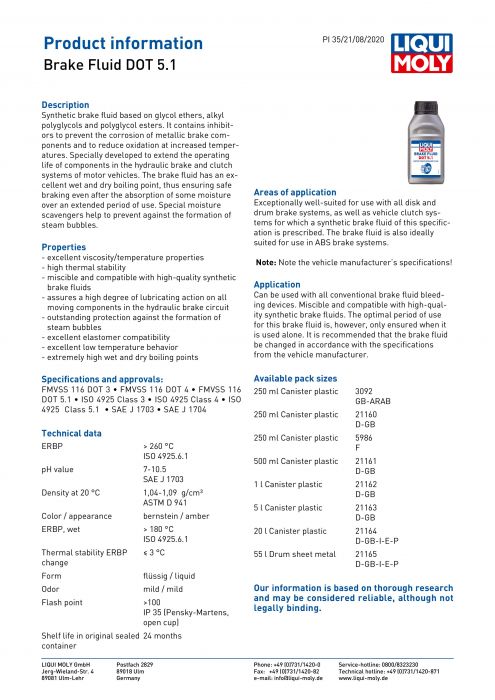 Liqui Moly 250ml Dot 5.1 Brake Fluid Bottle